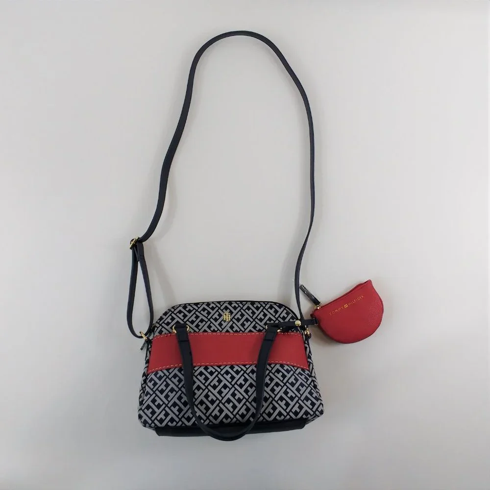 Tommy Hilfiger Navy White Satchel & Wristlet MSRP $146